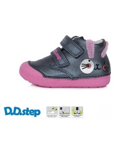 Celoroční obuv DDstep barefoot S066-343 modrá s králíčkem