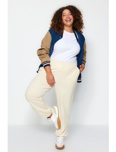 Trendyol Curve Beige Basic Jogger Pletené elastické manžetové tepláky