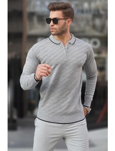 Madmext Men's Gray Zippered Knitwear Sweater 6824