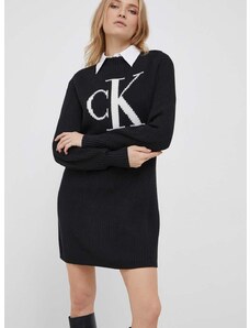 Bavlněné šaty Calvin Klein Jeans černá barva, midi