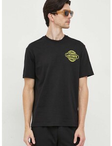 Bavlněné tričko Lacoste černá barva, s potiskem