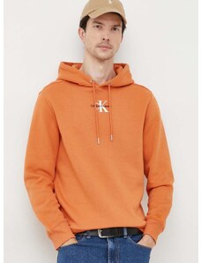 Mikina Calvin Klein Jeans pánská, oranžová barva, s kapucí, s aplikací