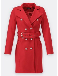 MODOVO Dámský kabát se stylovým páskem červený
