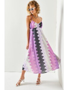 Olalook Dámské fialové ramínkové vzorované midi šaty