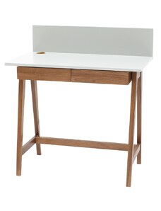 Bílý lakovaný pracovní stůl RAGABA LUKA 85 x 50 cm s dubovou podnoží