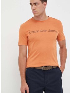 Bavlněné tričko Calvin Klein Jeans oranžová barva, s potiskem, J30J322344