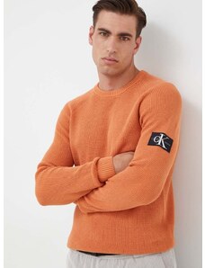 Bavlněný svetr Calvin Klein Jeans oranžová barva, lehký