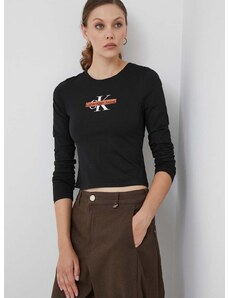 Bavlněné tričko s dlouhým rukávem Calvin Klein Jeans černá barva