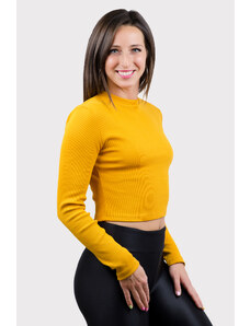 Žebrovaný crop top LORI s dlouhým rukávem hořčicová