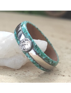 Woodlife Prsten s kamínky, ocelí a swarovski krystalem