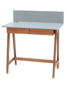Světle šedý lakovaný pracovní stůl RAGABA LUKA 85 x 50 cm s dubovou podnoží