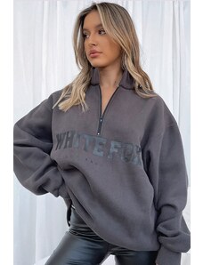 Madmext Smoked Zipper Detail Printed Sweatshirt