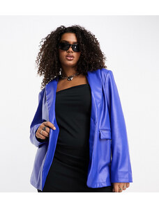 Urban Threads Curve faux leather blazer co-ord in cobalt blue