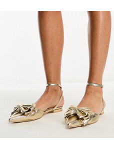 Be Mine Wide Fit Bridal Milli flat shoes with bow in metallic gold