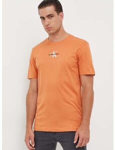 Bavlněné tričko Calvin Klein Jeans oranžová barva, s potiskem, J30J323483