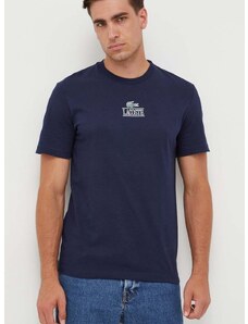 Bavlněné tričko Lacoste tmavomodrá barva, s potiskem