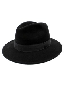 Fiebig Černý klobouk plstěný s kašmírem - černý s černou stuhou - klopená krempa