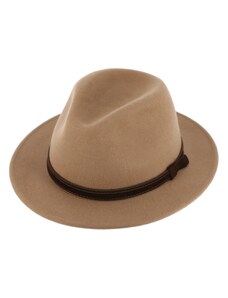 Cestovní voděodolný klobouk vlněný od Fiebig s menší krempou - béžový s koženou stuhou
