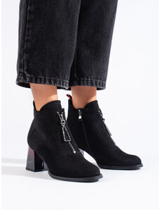 Klasické kotníčkové boty dámské černé na širokém podpatku