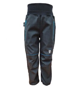 Kukadloo Dětské softshellové kalhoty LETNÍ - černé s modrými kapsami