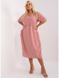 Fashionhunters Prašně růžové nadrozměrné midi šaty ZULUNA