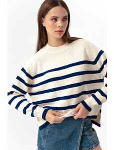 Lafaba Women's Navy Blue Oversize Striped Knitwear Sweater