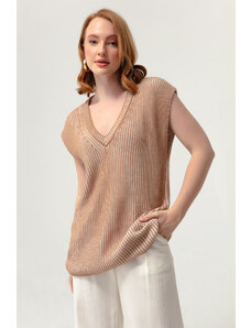 Lafaba Dámský pletený svetr s exkluzivním vzorem Camel