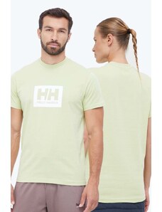 Bavlněné tričko Helly Hansen zelená barva, s potiskem, 53285-096