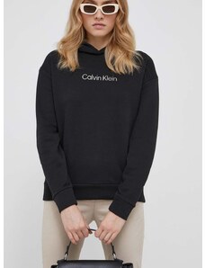 Mikina Calvin Klein dámská, černá barva, s kapucí, s potiskem