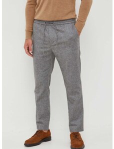 Vlněné kalhoty Calvin Klein šedá barva, přiléhavé
