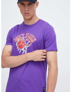 Bavlněné tričko Puma fialová barva, s potiskem