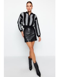 Trendyol Black Faux Leather High Waist Mini Skirt