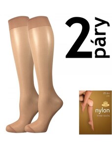 NYLON KNEE-SOCKS 2 páry 20 DEN punčochové podkolenky Lady B - KRABIČKA béžová UNI