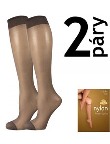 NYLON KNEE-SOCKS 2 páry 20 DEN punčochové podkolenky Lady B - KRABIČKA Fumo UNI