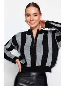 Trendyol Black Crop Pletený svetr s měkkou texturou