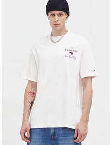 Bavlněné tričko Tommy Jeans béžová barva, s aplikací
