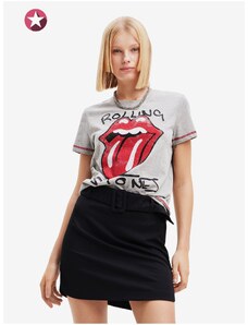 Šedé dámské tričko s potiskem Desigual Rolling - Dámské