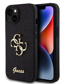 Ochranný kryt na iPhone 15 - Guess, Fixed Glitter 4G Metal Logo Black