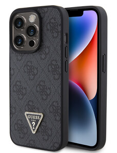 Ochranný kryt na iPhone 15 Pro - Guess, 4G Strass Triangle Metal Logo Black