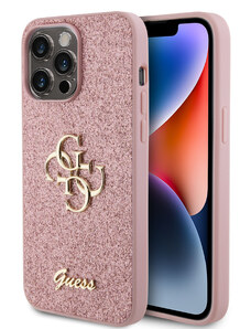 Ochranný kryt na iPhone 15 Pro MAX - Guess, Fixed Glitter 4G Metal Logo Pink