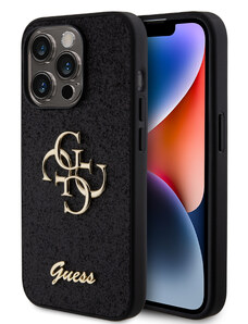 Ochranný kryt na iPhone 15 Pro - Guess, Fixed Glitter 4G Metal Logo Black