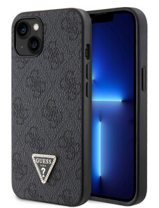 Ochranný kryt na iPhone 15 - Guess, 4G Strass Triangle Metal Logo Black