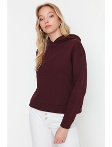 Trendyol Burgundy Regular/Normal Fit Basic Hooded Fleece Inside Knitted Sweatshirt