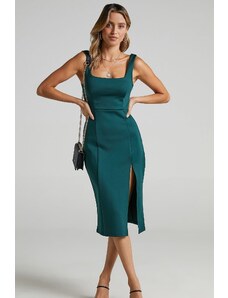 Madmext Emerald Green Strappy Slit Detailed Midi Dress