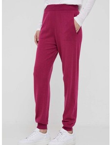 Kalhoty s příměsí kašmíru United Colors of Benetton růžová barva, jednoduché, high waist