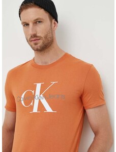 Bavlněné tričko Calvin Klein Jeans oranžová barva, s potiskem, J30J320806