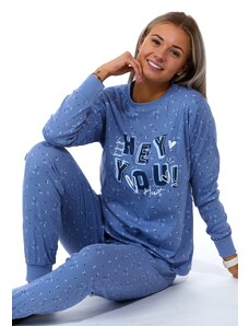 Naspani Nebesky modré dámské pyžamo s mašličkovým a puntíkatým vzorem, Hey You Heart love, love, love 1B1724