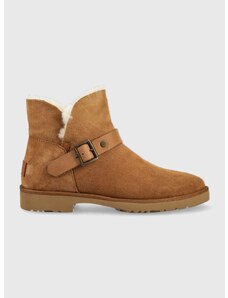 Semišové boty UGG W Romely Short Buckle W Romely Short Buckle dámské, hnědá barva, na plochém podpatku, zateplené