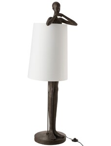 Bílá stojací lampa s hnědou podstavou J-line Man 140 cm