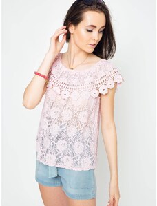 FASHION Lace blouse with Spanish neckline pink